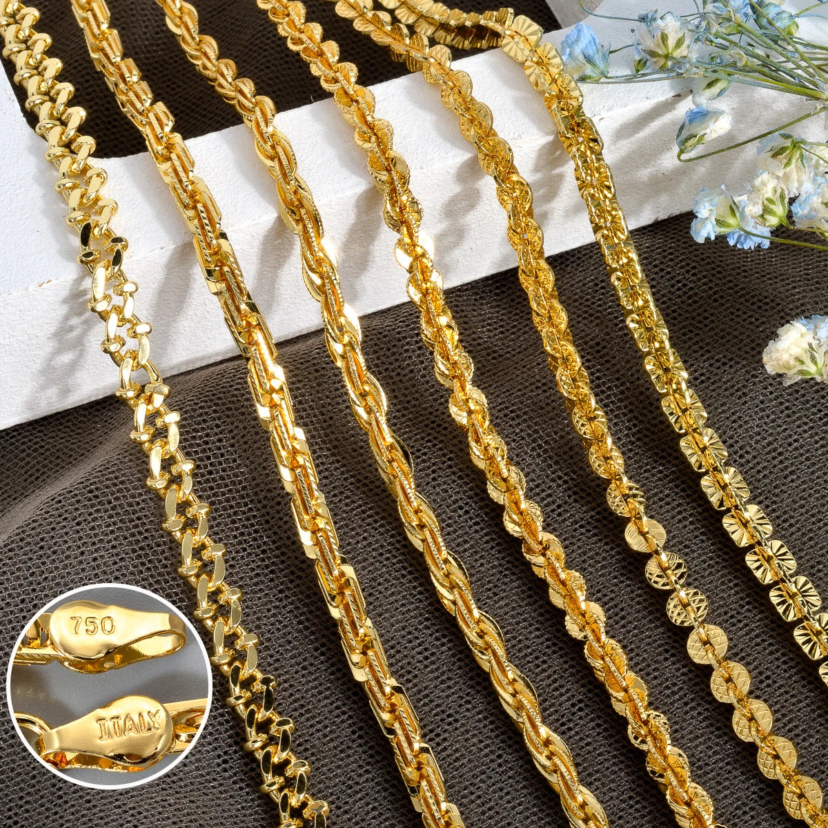 Fashion luxury Italy 750 18k gold plated Copper Link Chain Necklace For Women Jewelry Man Neck Accessories Charms Party Gift