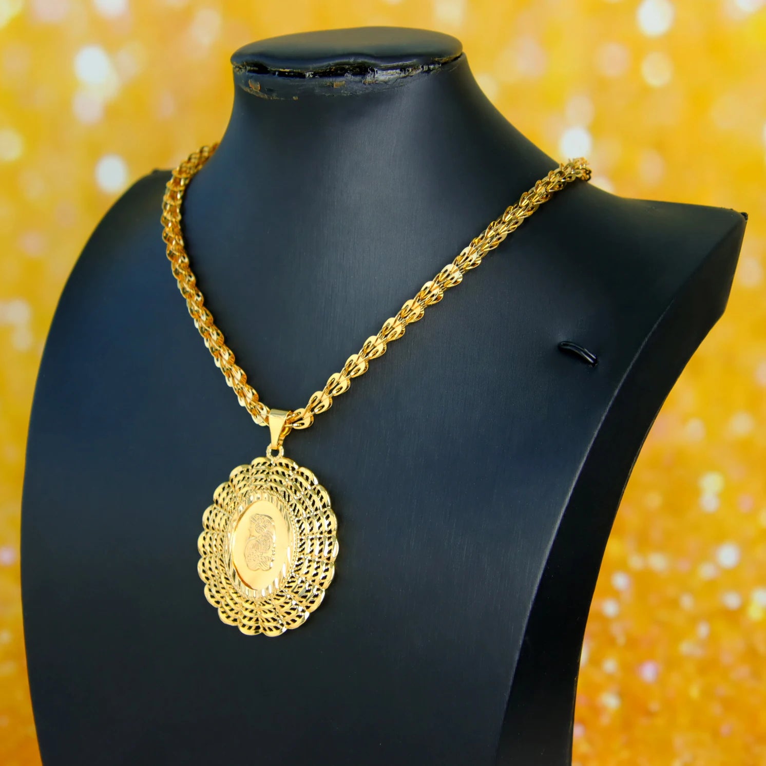 Middle Eastern Muslim Charm Pendant Necklace 21k Gold Plated Dubai Fashion Wedding Neck Chains Algeria Luxury Party Jewelry