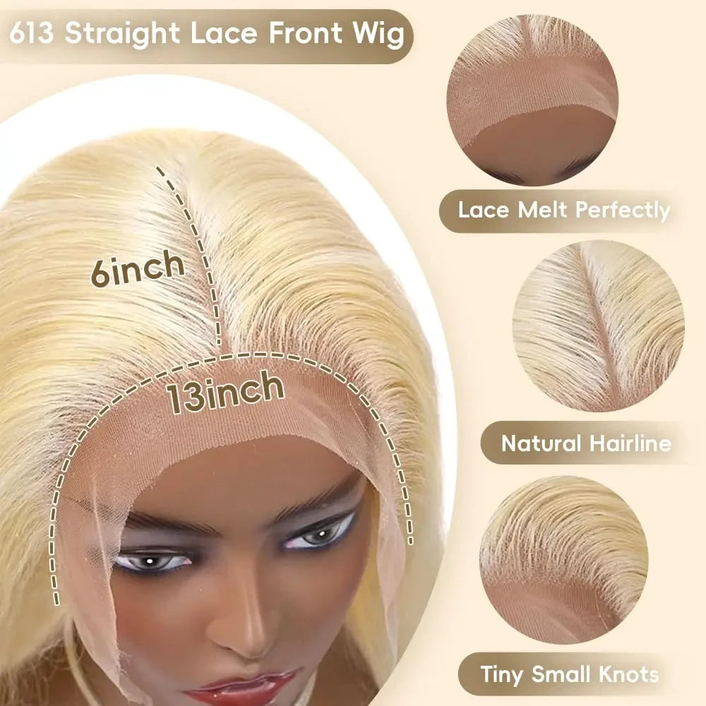 Nexoro Female 613 Blonde Straight Human Hair Wig 13x4 Lace Front Pre Plucked Baby Hair Natural Hairline Brazilian Hd Lace
