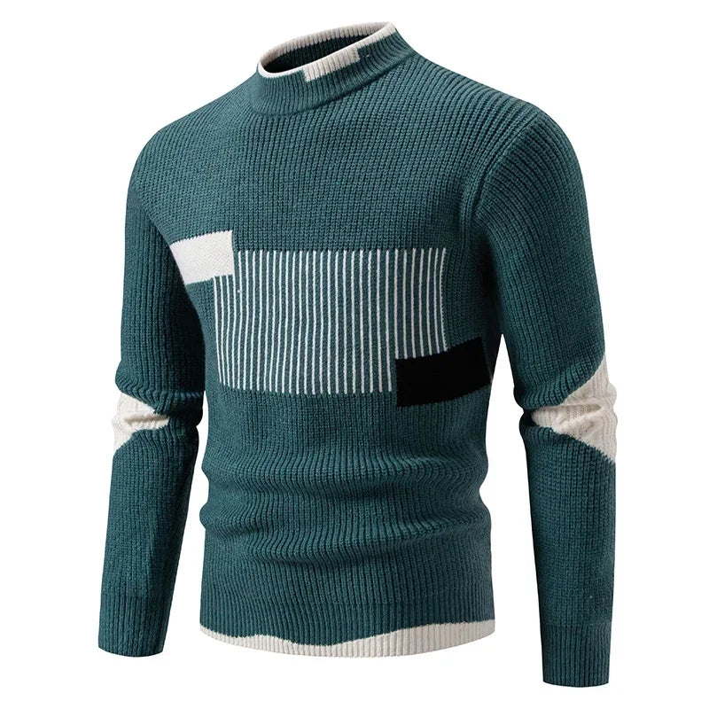 High Quality Men's New Autumn and Winter Casual Warm Color Block Sweater Knit Tops Man Clothes
