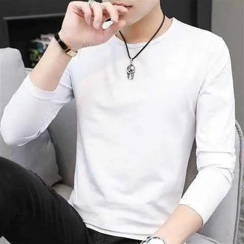 Men's Autumn Winter Ice Silk Long Sleeve T-Shirt Pure Color V-Neck Undershirt White Clothes New Trendy Inner Top Bottoming Shirt