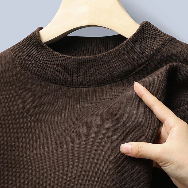 Sweater Men Autumn Winter Jumper Fleece Thickened New Korean Knitwear O-neck Solid White Black Cold Blouse Bottom Shirt Clothes