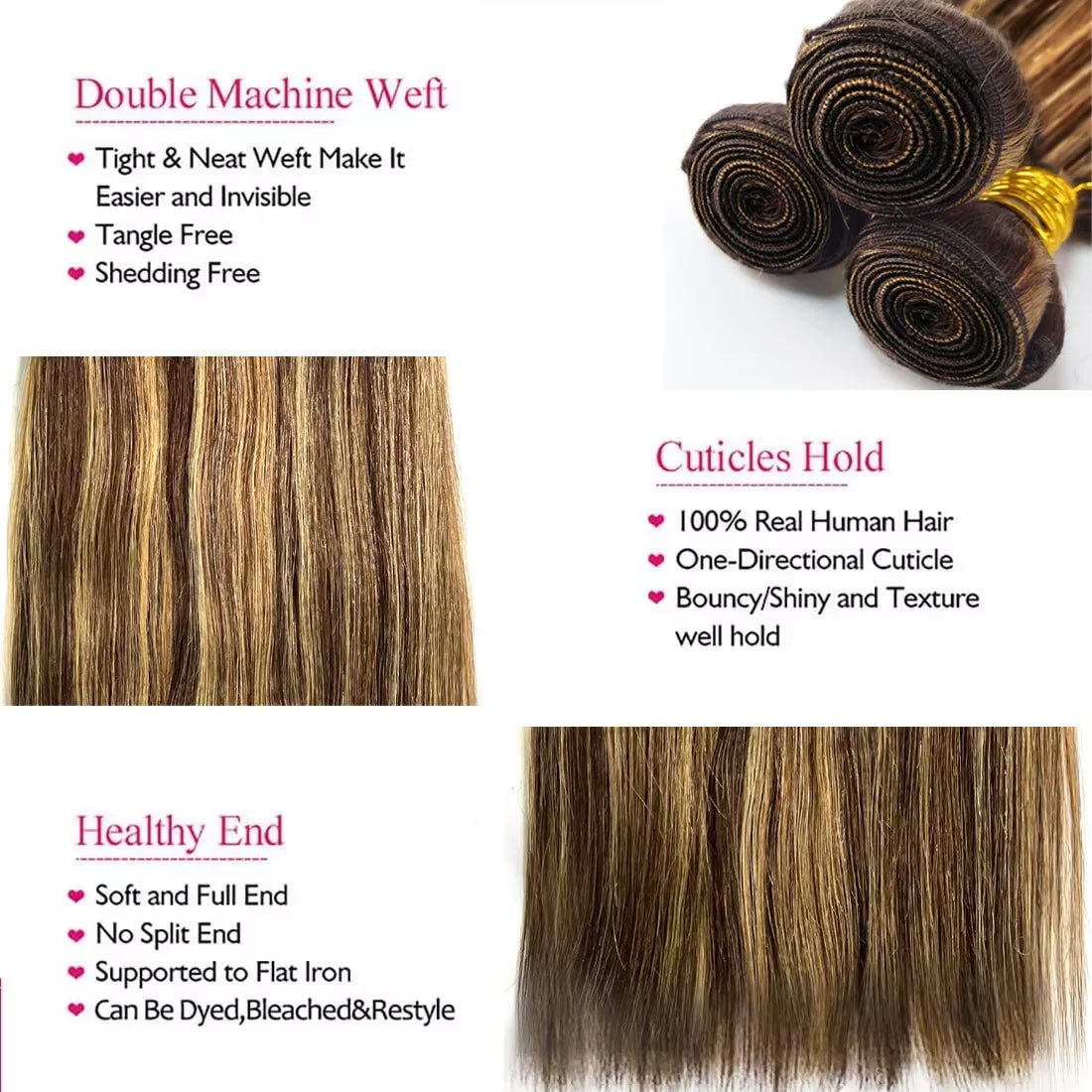32 Inch P4/27 Straight Bundle Brazilian Hair For Women 100% Human Hair Weaves Highlight Brown Color Hair 1 3 4 Pcs Bundle Deals