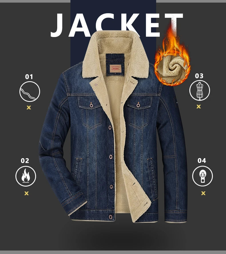 New Winter plush Men's Casual Workwear Jeans Jacket Loose Casual Versatile Youthful Male Solid Color Tops Dnim Mens Outwear