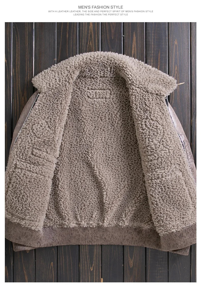 2023 New Sheep Fleece Men's Fur Jacket Men Short Flip Collar Wool Real Fur Coat for Men Motorcycle Air Force Jackets Casacas FCY