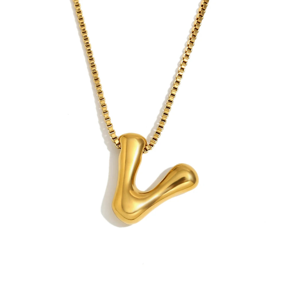 E.B.belle Large Size Bubble 26 Letter Pendant Necklace 18K Gold Plated Hypoallergenic Decoration Alphabet Neck Jewelry
