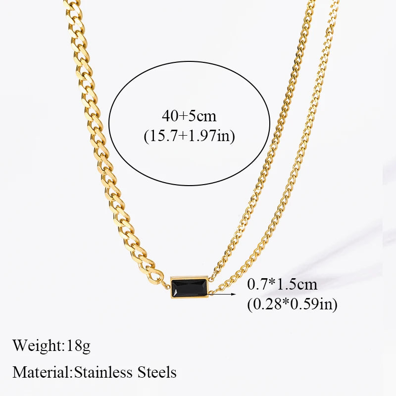 GANEMLY 316L Stainless Steel Black Crystal Necklace For Women Trendy Waterproof Neck Chain 18K Gold Plated Jewelry Femme Gift