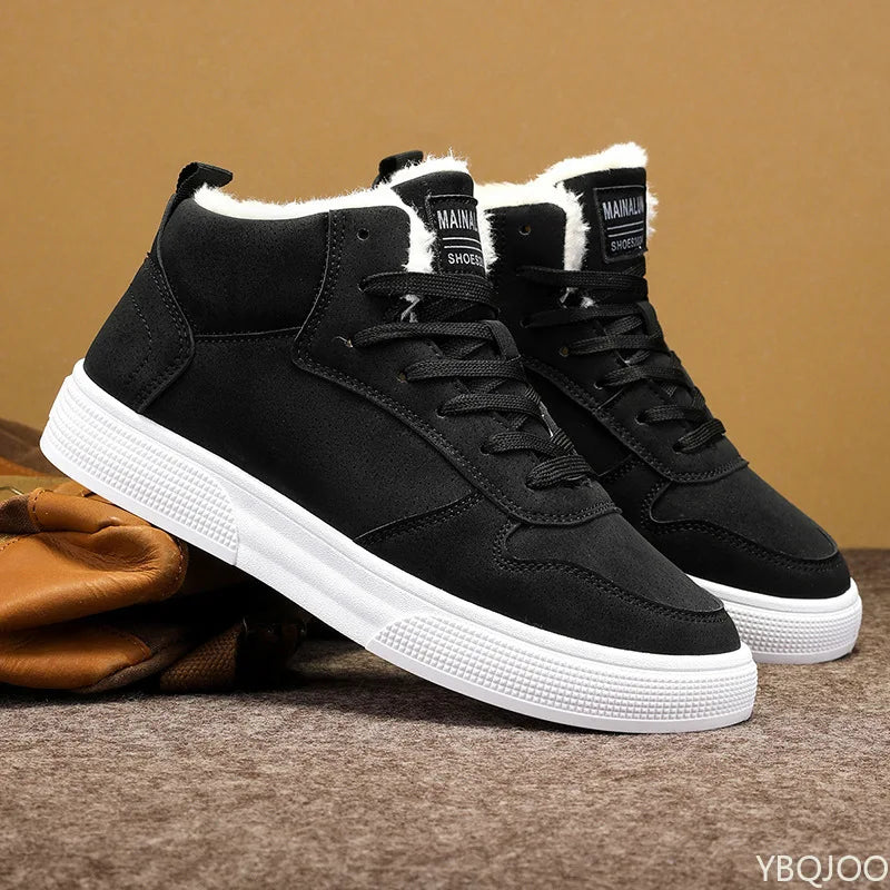 Fashionable versatile men's shoes high top cotton shoes men's winter warm plush casual comfortable board shoes sports shoes