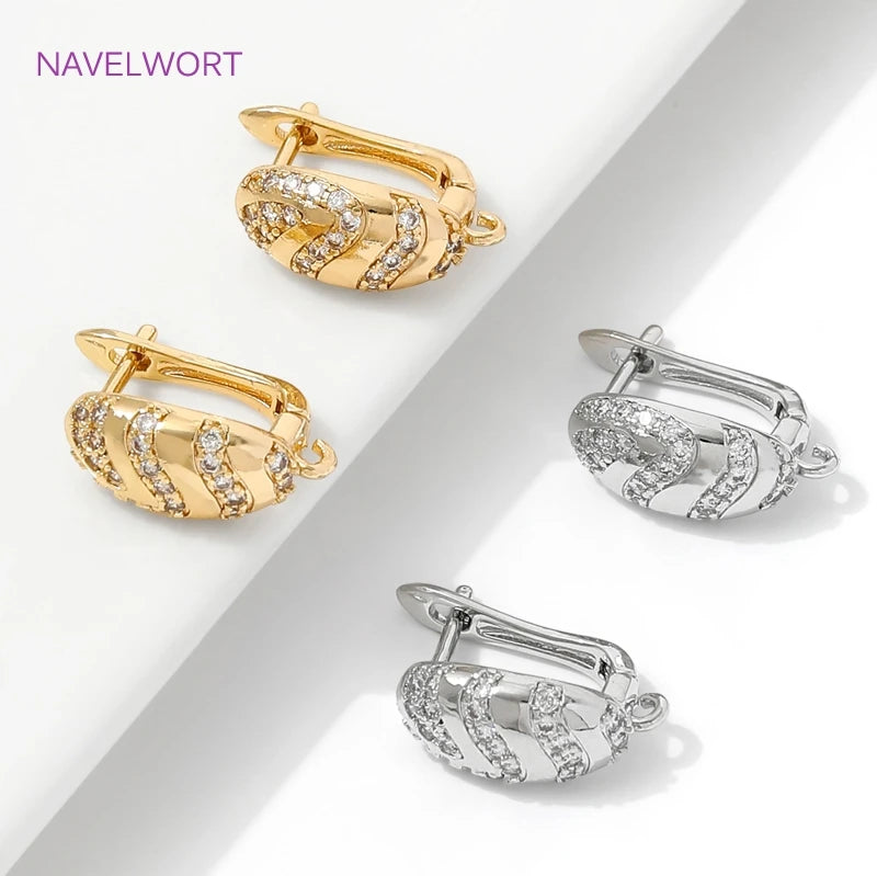 18K Gold Plated Brass Earwires Fasteners,Inlaid Zircon Earring Fixtures,Accessories For Earrings,DIY Jewelry Making Supplies