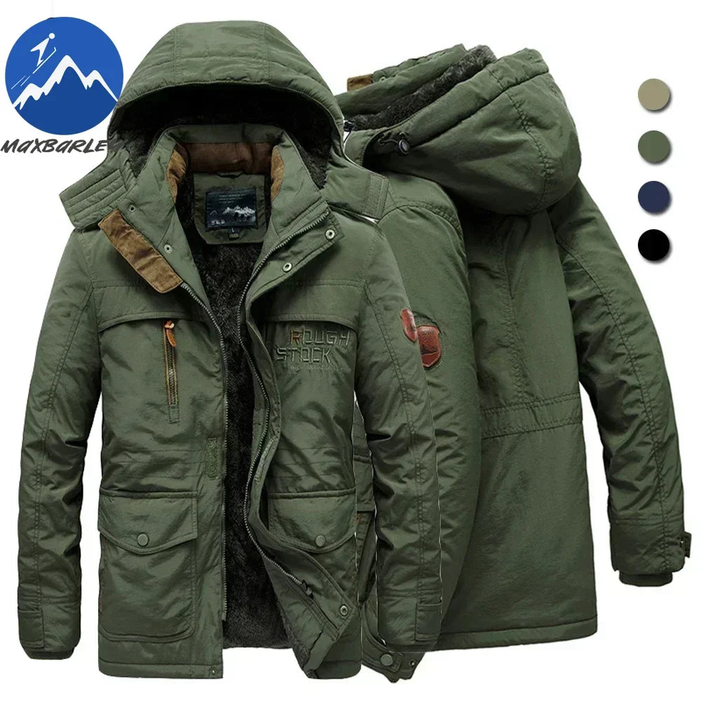 Winter Fleece Long Jacket Men Casual Thicken Warm Cotton Padded Jackets Man Fashion Hooded Outdoor Windproof Parkas Snow Coat