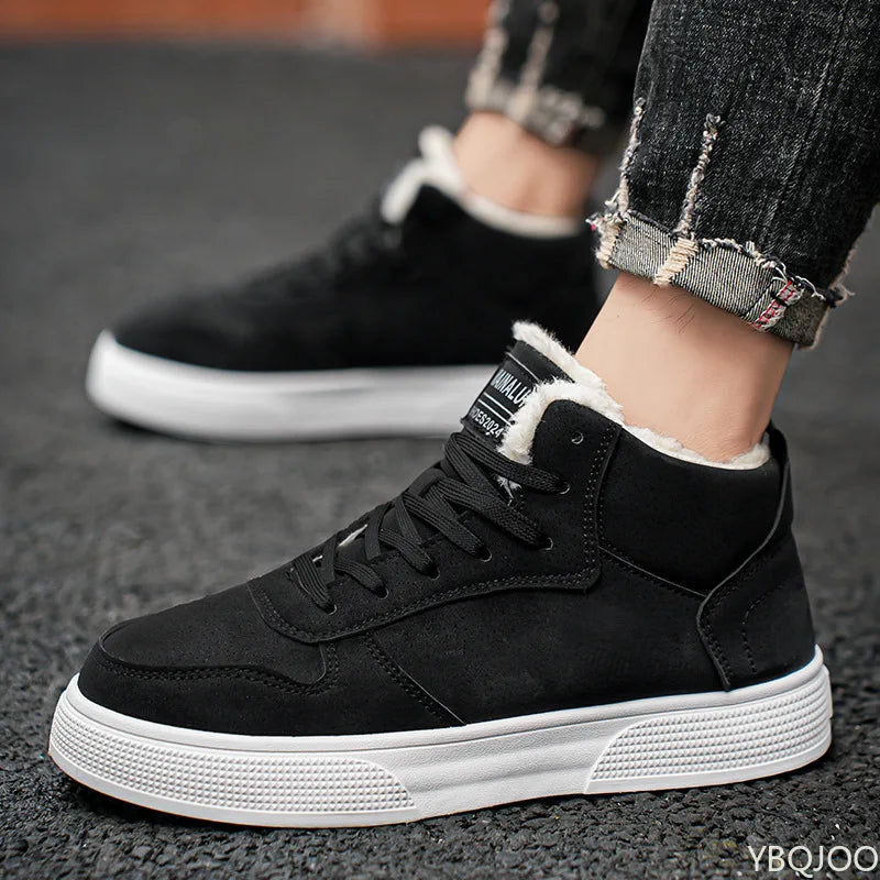 Fashionable versatile men's shoes high top cotton shoes men's winter warm plush casual comfortable board shoes sports shoes