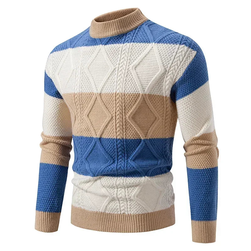 2025 High Quality Men's New Autumn and Winter Casual Warm Color Block Sweater Knit Tops Man Clothes