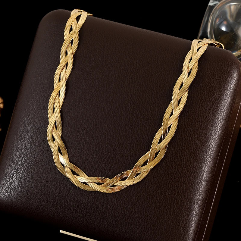 GANEMLY 316L Stainless Steel Black Crystal Necklace For Women Trendy Waterproof Neck Chain 18K Gold Plated Jewelry Femme Gift