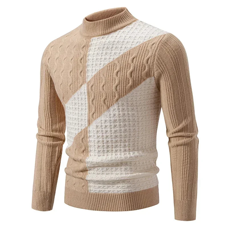 2025 High Quality Men's New Autumn and Winter Casual Warm Color Block Sweater Knit Tops Man Clothes