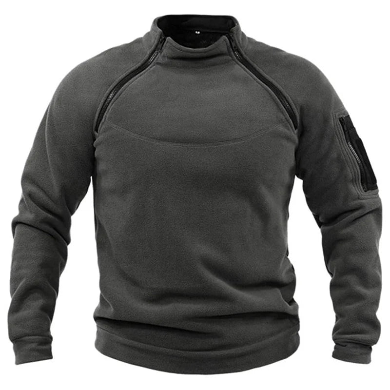 Mens Tactical Pullover Casual Military Sweatshirt Fleece Jacket Standing Collar Pullover Solid Color Sweater Windproof Clothes