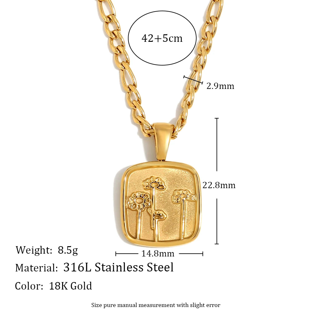 E.B.belle Classic Style Daisy Sunflower Pendant Necklace 18K Gold Plated Stainless Steel Hypoallergenic Women Neck Jewelry