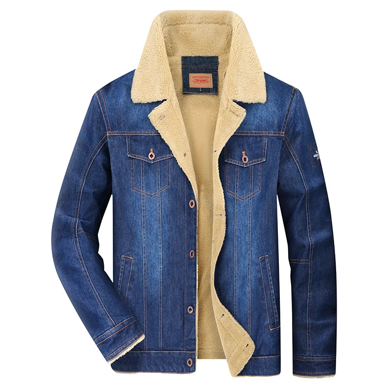 New Winter plush Men's Casual Workwear Jeans Jacket Loose Casual Versatile Youthful Male Solid Color Tops Dnim Mens Outwear