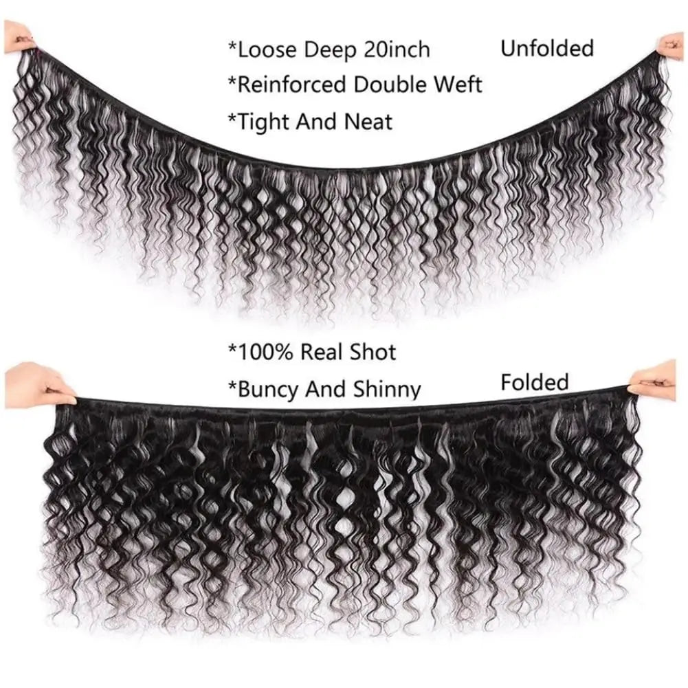 Loose Deep Wave Bundles Human Hair 3 Bundles 22 24 26 Inch 100% Unprocessed Human Hair Can Be Dyed and Bleached Natural Black
