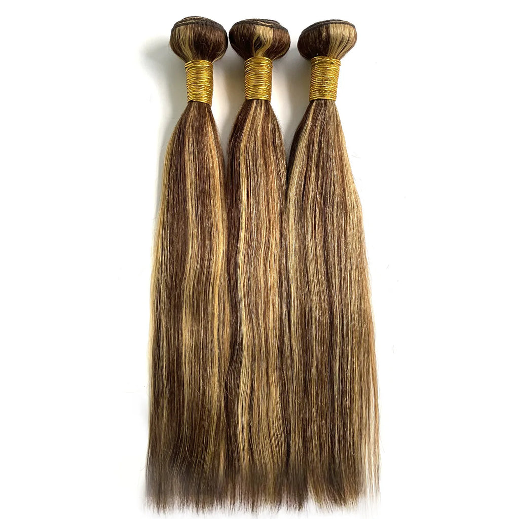 32 Inch P4/27 Straight Bundle Brazilian Hair For Women 100% Human Hair Weaves Highlight Brown Color Hair 1 3 4 Pcs Bundle Deals