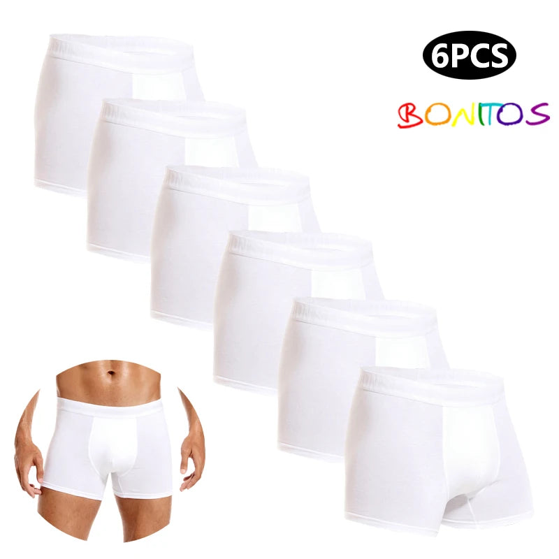6pcs White Men Panties Cotton Boxers For Man Underwear Pack Brand Male Underpants Slip Sexy Trunks Gift Homme Boxer Shorts