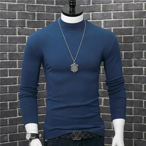 Fashion Men's Autumn Winter T-Shirt Casual Turtleneck High Collar Long Sleeves Solid Color Slim Top Clothes Outerwear Undershirt