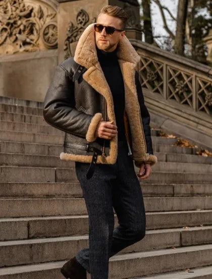 Men Oversized Plus Size Leather Jacket Warm Winter Comfort High Quality Leather Jacket Winter Fur Collar Luxury Fleece Clothes
