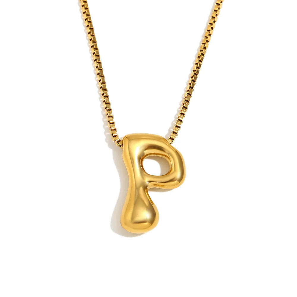 E.B.belle Large Size Bubble 26 Letter Pendant Necklace 18K Gold Plated Hypoallergenic Decoration Alphabet Neck Jewelry