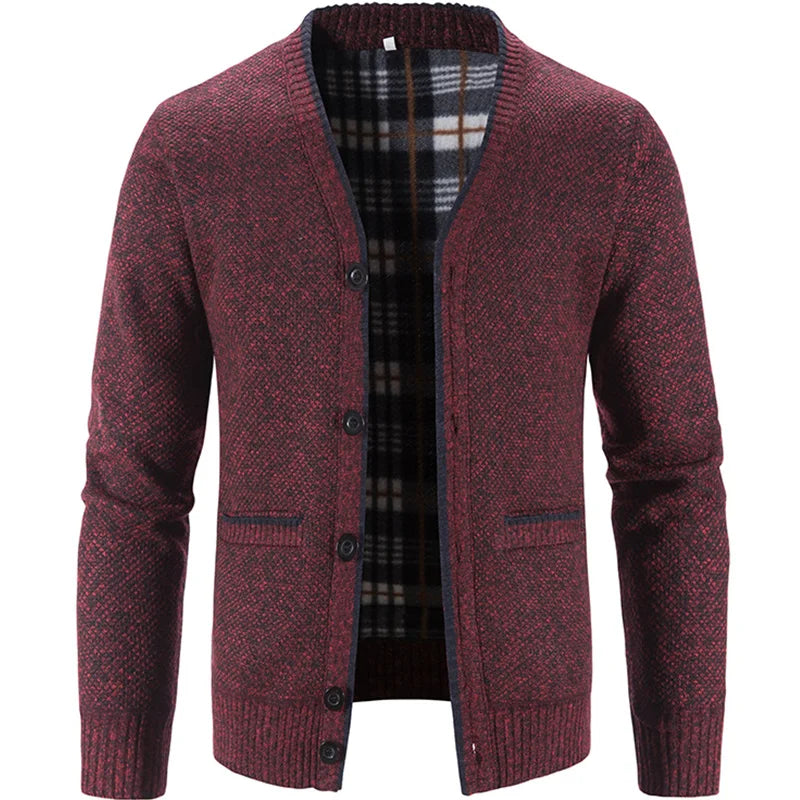 Men's Knit Cardigan Autumn Winter Sweater Coat Man Clothes Brown Blue Luxury Brand Button Fleece Lined Male Knitting Jackets