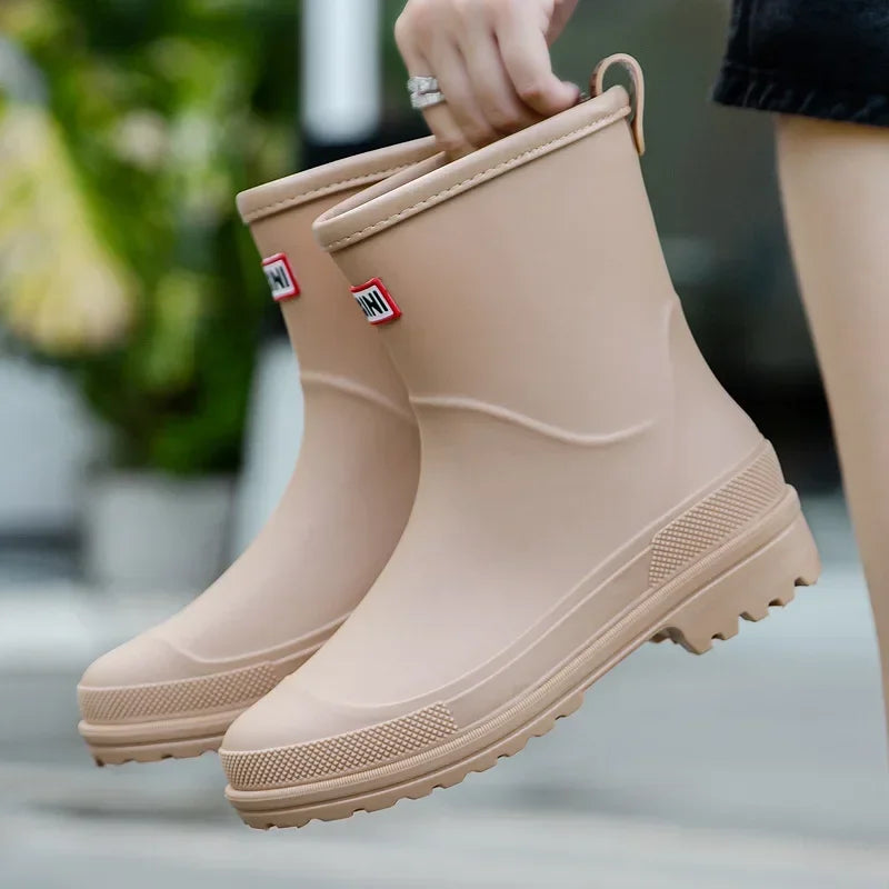 Rain Shoes for Women Fashion Mid Calf Rubber Boot Waterproof Work Garden Shoes for Women Non Slip Wading Shoe Botas Lluvia Mujer