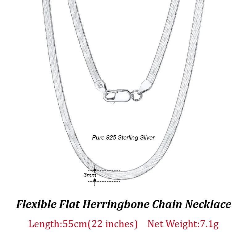 ORSA JEWELS 925 Sterling Silver 3mm Gold Flexible Flat Chain Herringbone Snake Chain Necklace for Women Neck Chain Jewelry SC35