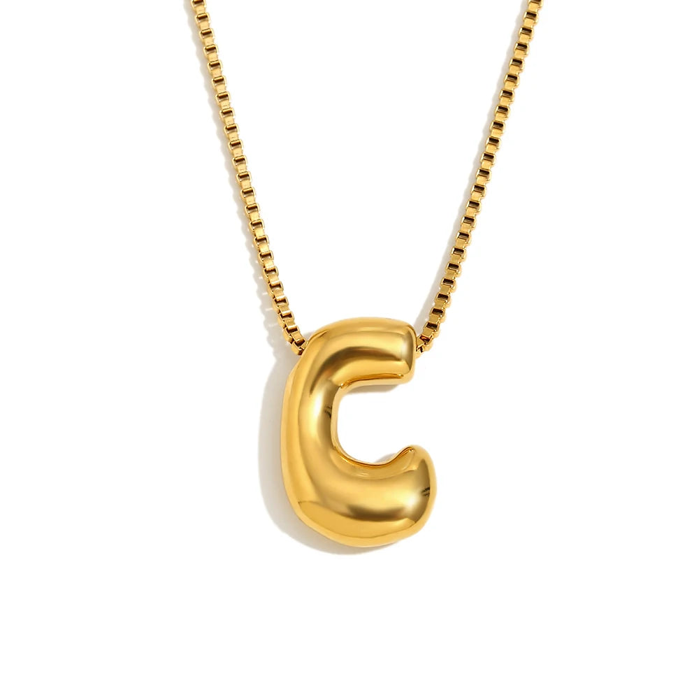 E.B.belle Large Size Bubble 26 Letter Pendant Necklace 18K Gold Plated Hypoallergenic Decoration Alphabet Neck Jewelry