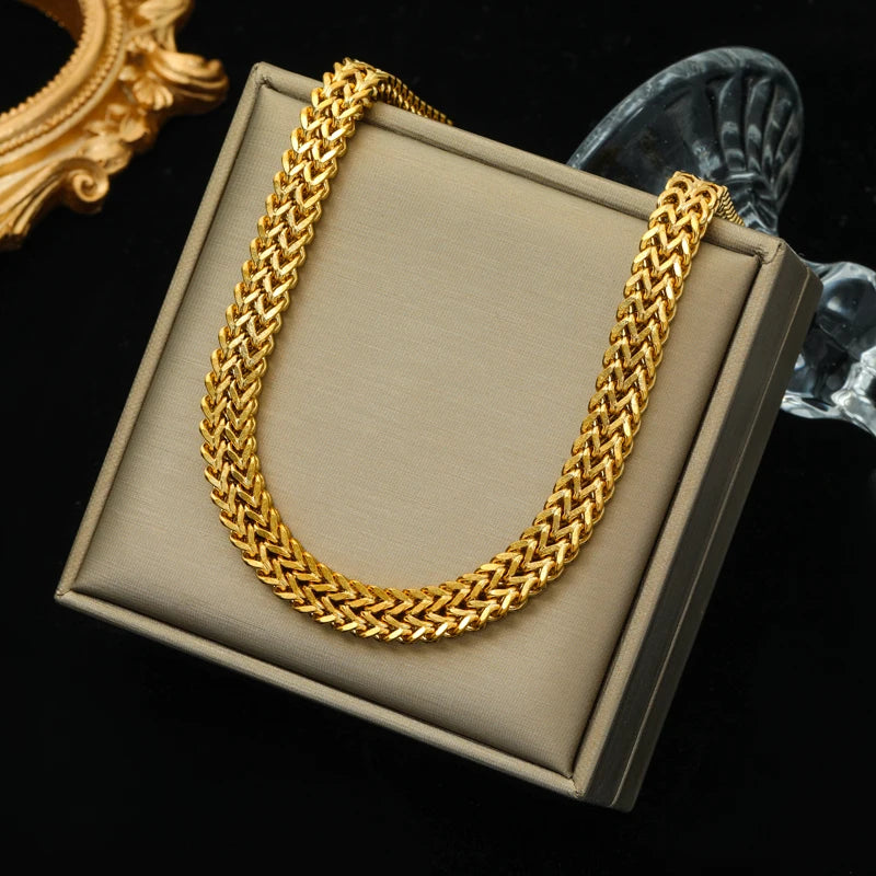 EILIECK 316L Stainless Steel Cuban Chain Statement Necklace For Women New Punk 18K Gold Plated Waterproof Neck Chain Jewelry