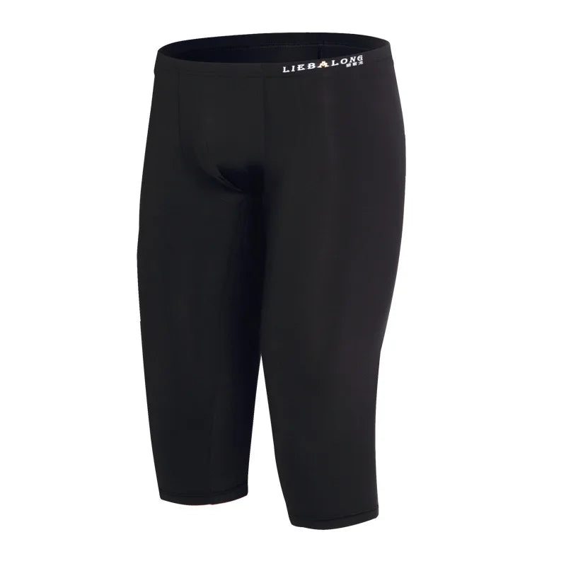 Ice Silk Long Underwear Men's Body Shaper Panties Sports Fitness Running Shorts Pants Extended Knee Length Boxershorts Stocking