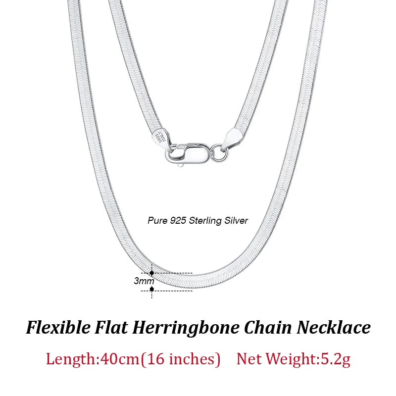 Rinntin 925 Sterling Silver Unique 3mm Gold Flat Herringbone Snake Chain for Women Punk Blade Neck Chain Necklace Jewelry SC35