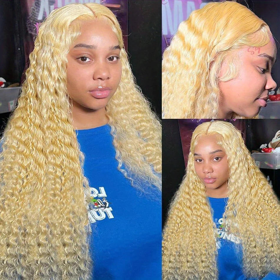 Blonde 613 HD Lace Frontal Wig 13x6 Blonde Water Wave Remy Human Hair 13x4 Lace Pre-Plucked Brazilian 100% Colored Curly Wigs