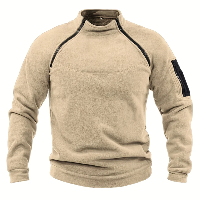 Mens Tactical Pullover Casual Military Sweatshirt Fleece Jacket Standing Collar Pullover Solid Color Sweater Windproof Clothes