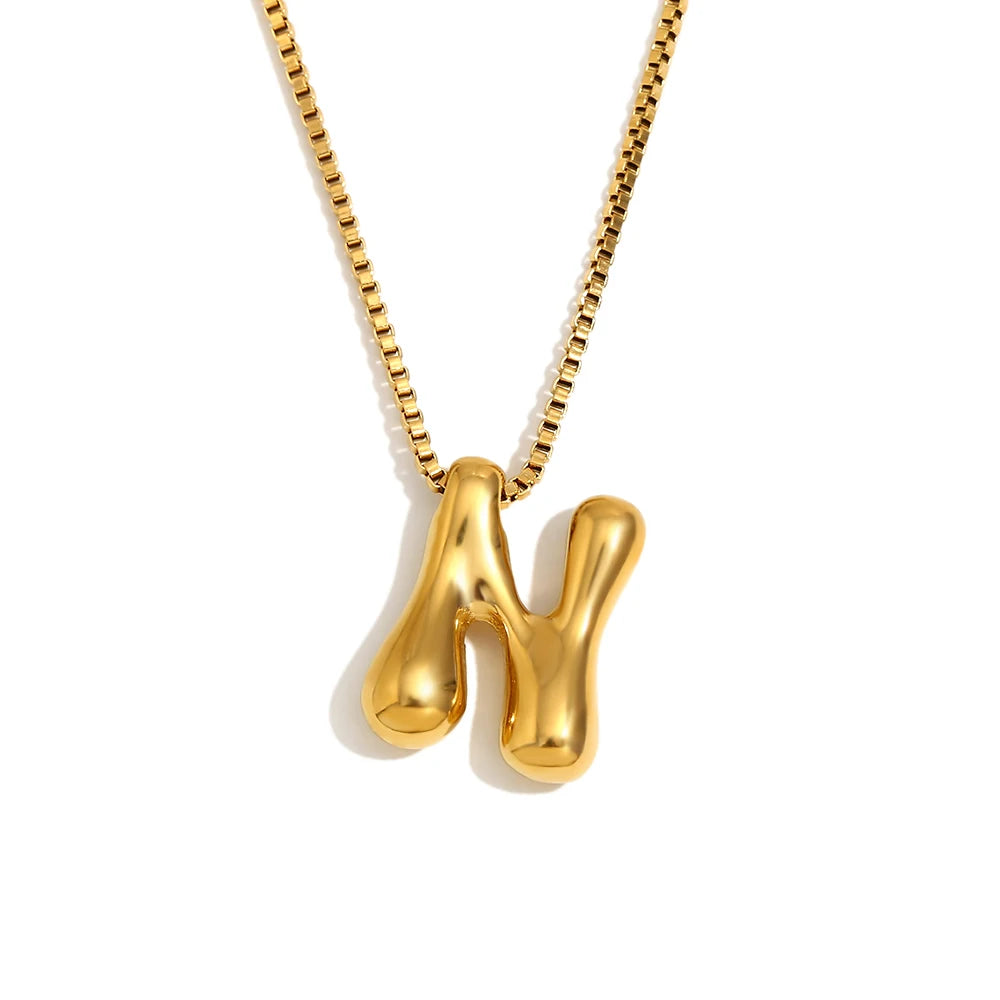 E.B.belle Large Size Bubble 26 Letter Pendant Necklace 18K Gold Plated Hypoallergenic Decoration Alphabet Neck Jewelry