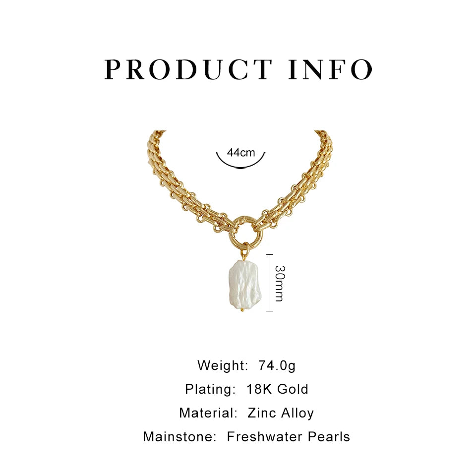 Ghidbk Large Square Natural Freshwater Pearl Pendant Chunky Chain Necklace for Women Vintage Elegant Baroque Pearls Necklaces