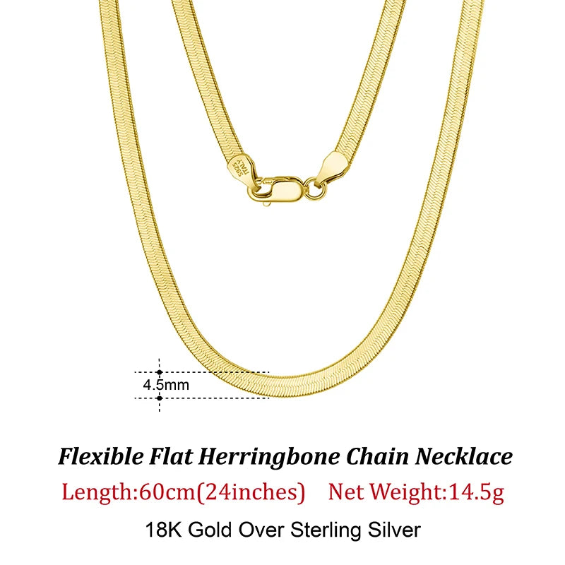 ORSA JEWELS 925 Sterling Silver 3mm Gold Flexible Flat Chain Herringbone Snake Chain Necklace for Women Neck Chain Jewelry SC35