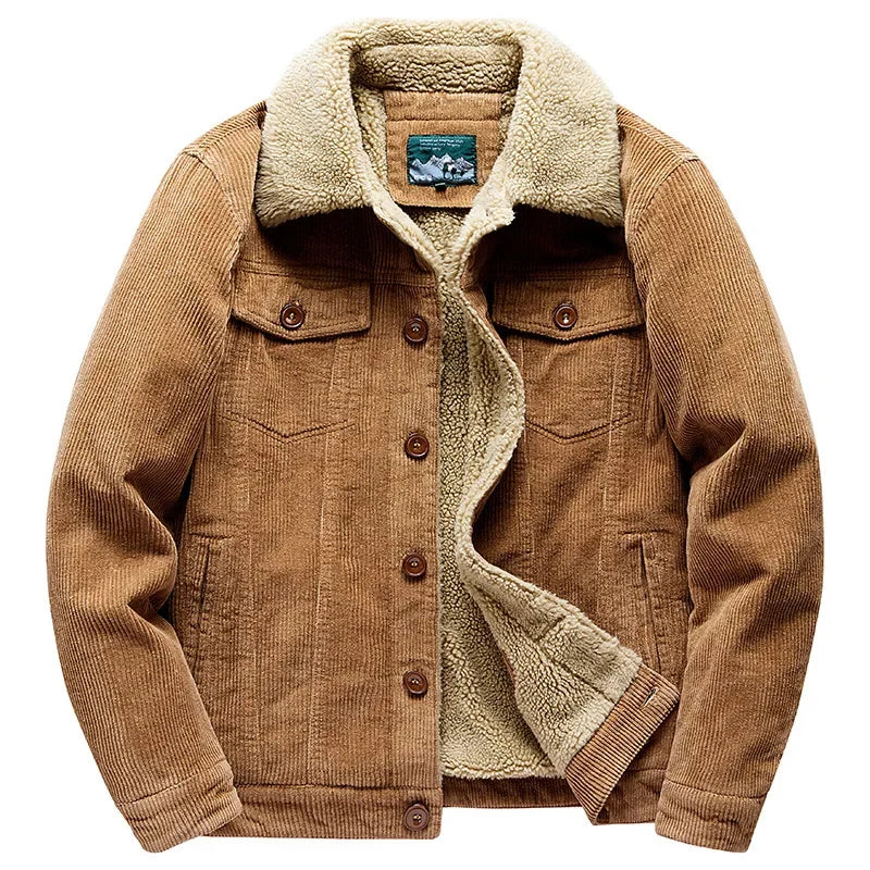 Fashion Solid Color Cotton Jacket clothes Men's Winter Zipper Jacket Plus Velvet Overcoat Corduroy Tooling Casual Parka Korean