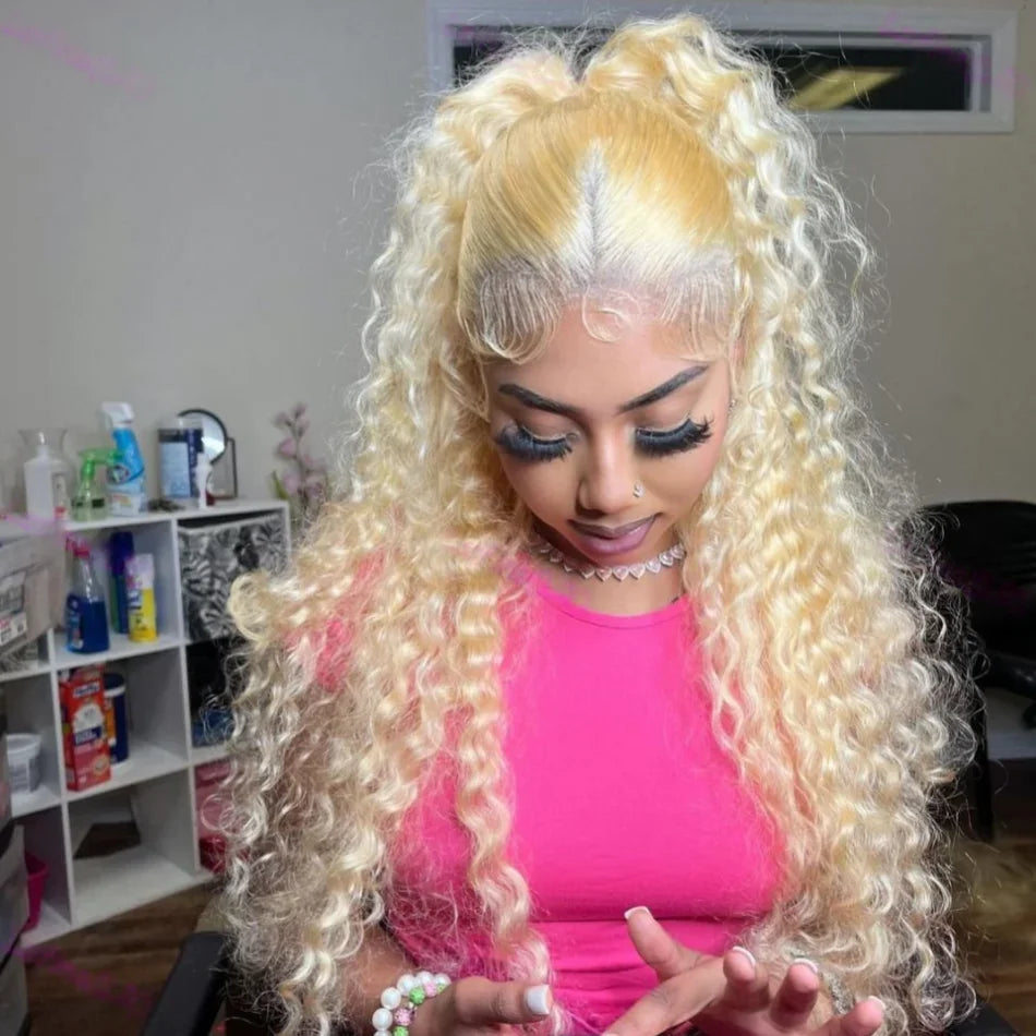 Blonde 613 HD Lace Frontal Wig 13x6 Blonde Water Wave Remy Human Hair 13x4 Lace Pre-Plucked Brazilian 100% Colored Curly Wigs