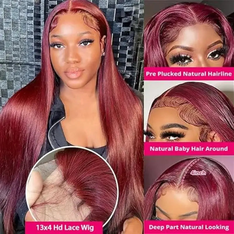 Wewave Burgundy 13x6 Hd Lace Frontal Human Hair Wig 99j Bone Straight Human Hair Wigs 13x4 Hd Lace Frontal Wig Bleached Knoted
