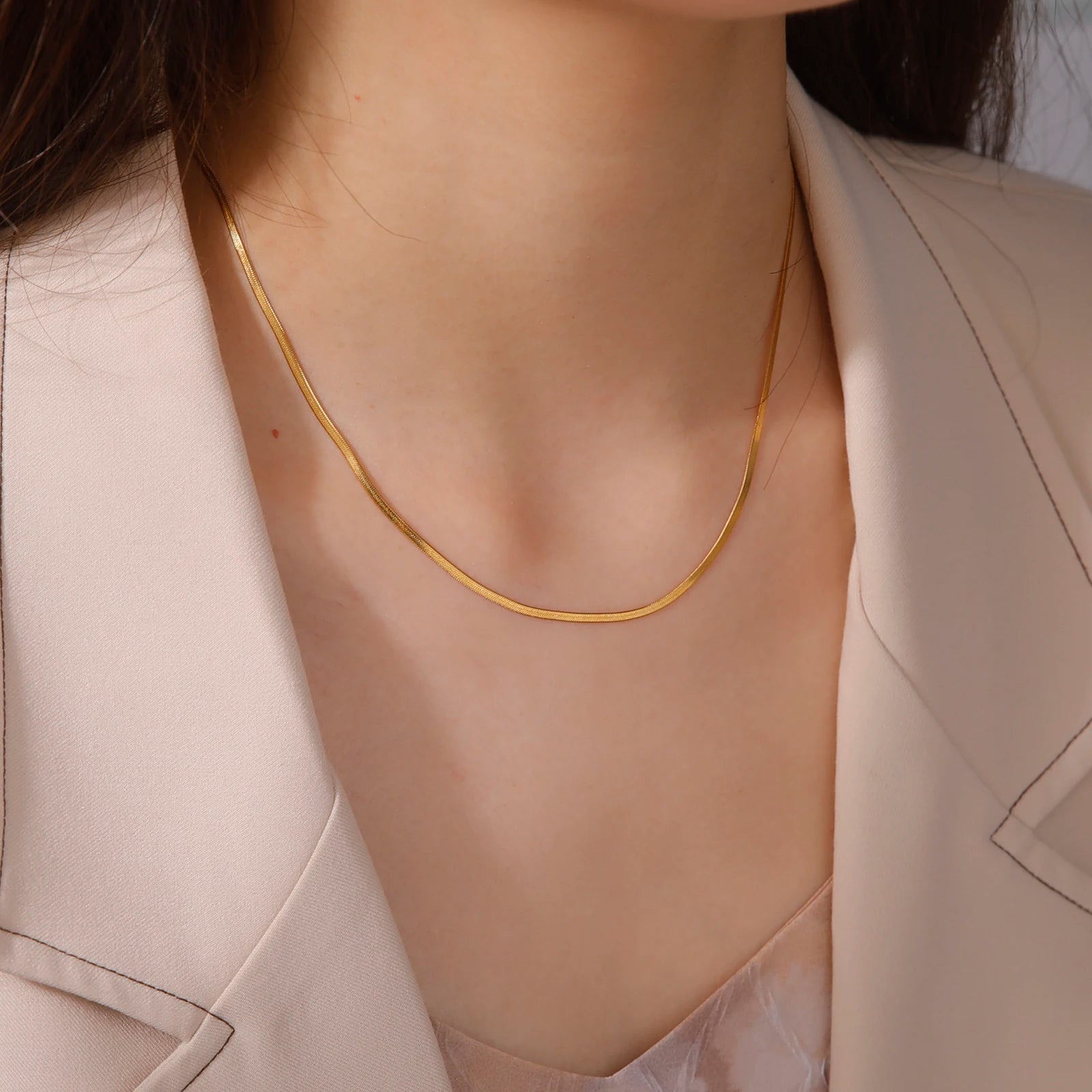 Skyrim Snake Chain Necklace Stainless Steel Gold Color Choker Herringbone Neck Chains for Women Men Jewelry Valentine Gift New
