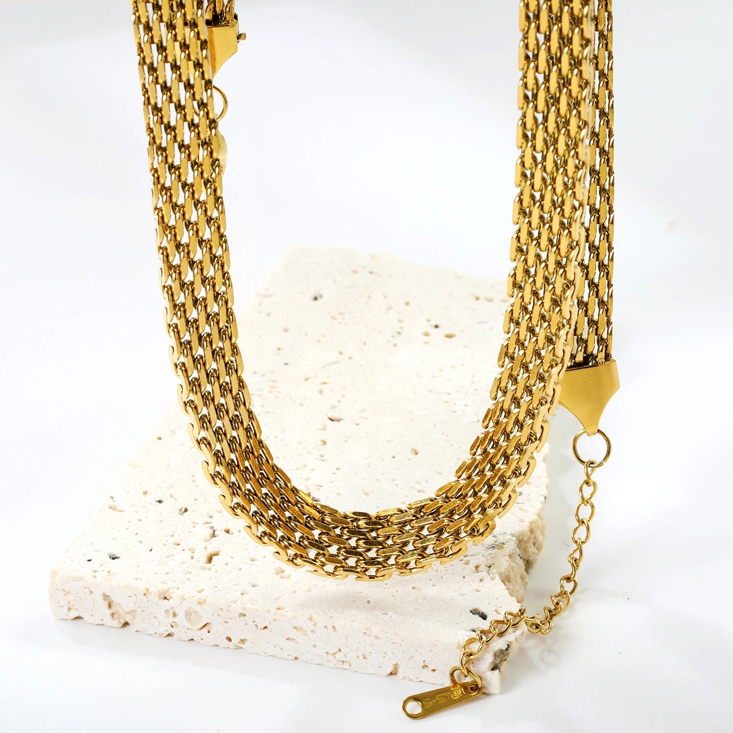 LUXUKISSKIDS Casual 8mm Width Weave Chain Necklace Gold Plated PVD Neck Chains Jewelry for Men/Woman Stainless Steel Accessories