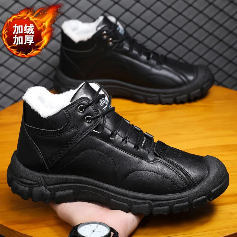 Men's winter thickened and warm snow boots, fashionable solid-color men's boots, soft-soled and soft-top men's shoes