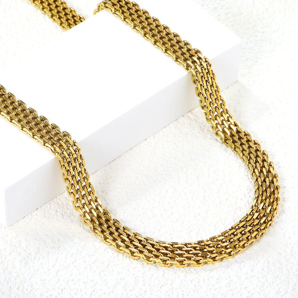 LUXUKISSKIDS Casual 8mm Width Weave Chain Necklace Gold Plated PVD Neck Chains Jewelry for Men/Woman Stainless Steel Accessories