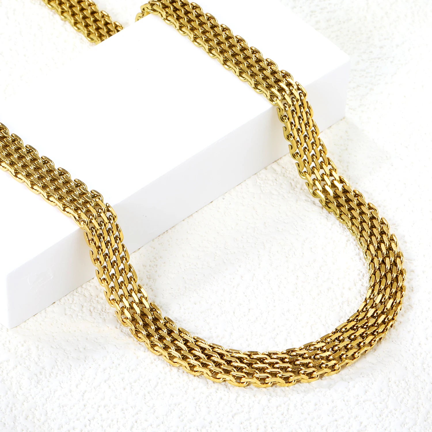 LUXUKISSKIDS Casual 8mm Width Weave Chain Necklace Gold Plated PVD Neck Chains Jewelry for Men/Woman Stainless Steel Accessories