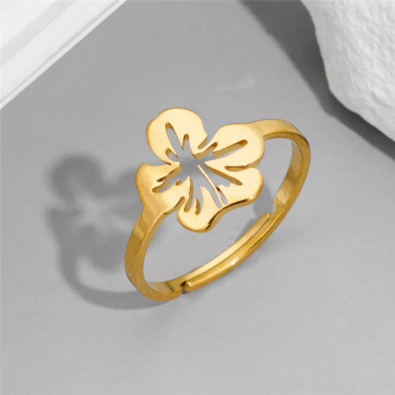 Exquisite Stainless Steel Lily Flower Adjustable Opening Rings Gold Plated Waterproof Finger Jewelry For Women Wedding Gift