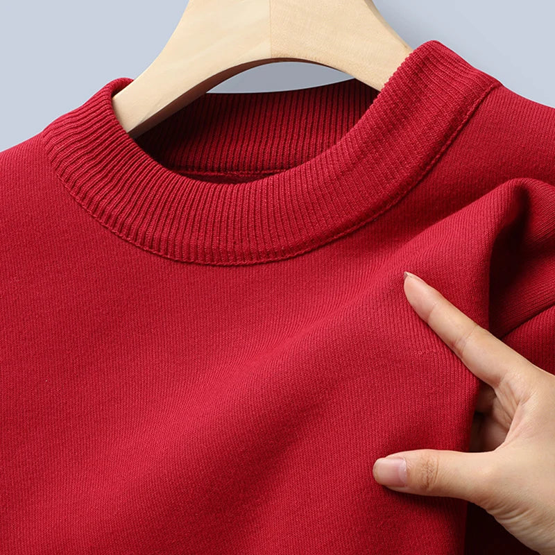 Sweater Men Autumn Winter Jumper Fleece Thickened New Korean Knitwear O-neck Solid White Black Cold Blouse Bottom Shirt Clothes