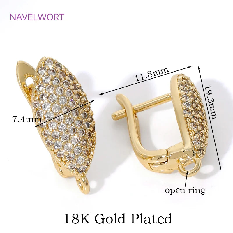 18K Gold Plated Brass Earwires Fasteners,Inlaid Zircon Earring Fixtures,Accessories For Earrings,DIY Jewelry Making Supplies